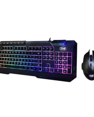 TVS ELECTRONICS Champ Blitz Gaming Keyboard Combo Wired Keyboard & Mouse Rainbow Backlight with 10 Color Options |Multimedia Hotkeys |19 Anti-ghosting Key |Braided USB Cable |Mouse DPI-1600/3200/7200