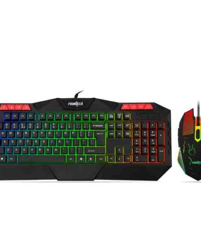 FRONTECH Wired Gaming Keyboard and Mouse Combo with RGB Backlight Effects| Membrane Keys with Retractable Stands | USB Plug & Play | Ergonomic & Comfortable Design | 1 Year Warranty (KB-0035, Black)