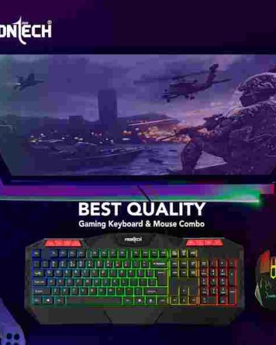 FRONTECH Wired Gaming Keyboard and Mouse Combo with RGB Backlight Effects| Membrane Keys with Retractable Stands | USB Plug & Play | Ergonomic & Comfortable Design | 1 Year Warranty (KB-0035, Black)