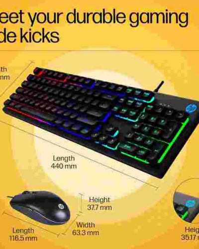 HP KM300F Wired USB Gaming Keyboard and Mouse Set, Membrane Backlit, 26 Keys Anti-Ghosting, 3 LED Indicators & 3D 6K USB Mouse with 6400DPI,Six-Speed Cyclic Resolution Switching, Black
