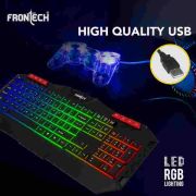 FRONTECH Wired Gaming Keyboard and Mouse Combo with RGB Backlight Effects| Membrane Keys with Retractable Stands | USB Plug & Play | Ergonomic & Comfortable Design | 1 Year Warranty (KB-0035, Black)