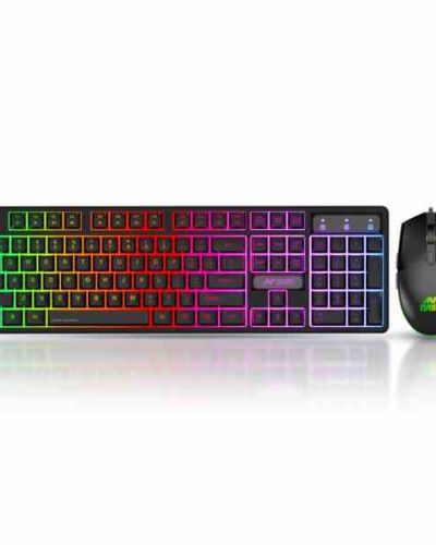 Ant Esports KM1600 Gaming Keyboard & Mouse Combo, Wired Backlit Rainbow LED Keyboard & 3200 DPI Gaming Mouse for PC/Laptop – Black