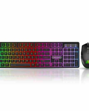 Ant Esports KM1600 Gaming Keyboard & Mouse Combo, Wired Backlit Rainbow LED Keyboard & 3200 DPI Gaming Mouse for PC/Laptop – Black