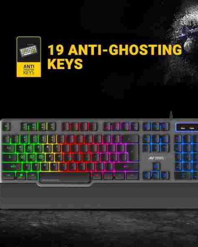 Ant Esports KM540 Gaming Backlit Keyboard and Mouse Combo, LED Wired Gaming Keyboard, Ergonomic & Wrist Rest Keyboard, Programmable Gaming Mouse for PC/Laptop/Mac Black