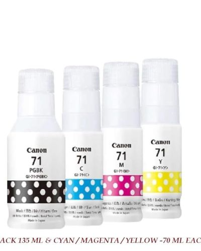 Canon 71 B/C/Y/M Ink Bottles GI-71 4 Pack Combo