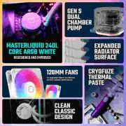 Cooler Master ML240L Core ARGB CPU Liquid Cooler – White | Support Intel & AMD Processor – LGA1700, LGA1200, LGA1151, AM5, AM4 | Gen S Dual Chamber Pump | 240mm AIO | New Pressure Optimised Fans