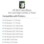 HP 803 2-Pack Economy Black/Tri-Color Original Ink Cartridges