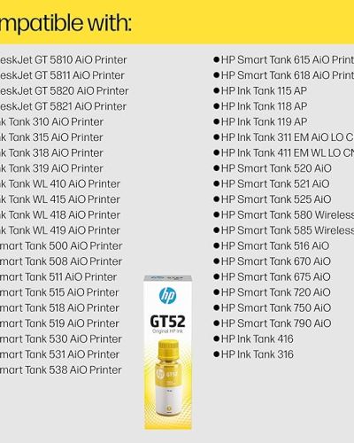 HP GT52 70-ml Yellow Original Ink Bottle