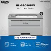 Brother HL-B2080DW Mono Laser Printer with Auto Duplex & Wi-Fi Printing (Toner Box Technology)