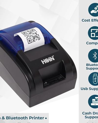 HOIN 58mm 58MM (2 Inch) USB Bluetooth H-58BT Thermal Receipt Printer | Compatible with ESC/POS Print Billing Invoice | Mobile Printing – (No Battery Backup)