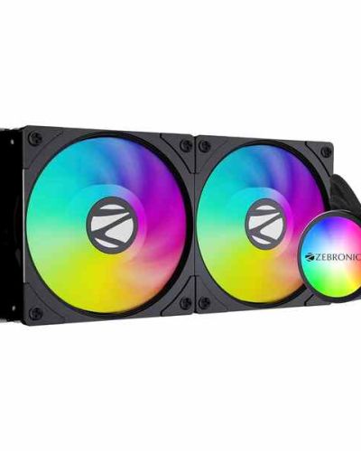 ZEBRONICS AIO240AB – 240mm AIO Liquid Cooler with Support Up To LGA1700 / AM5 sockets, Anti Leak Design, ARGB sync, Braided Tubing, Fan controller with Remote control (Black)