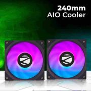 ZEBRONICS AIO240AB – 240mm AIO Liquid Cooler with Support Up To LGA1700 / AM5 sockets, Anti Leak Design, ARGB sync, Braided Tubing, Fan controller with Remote control (Black)