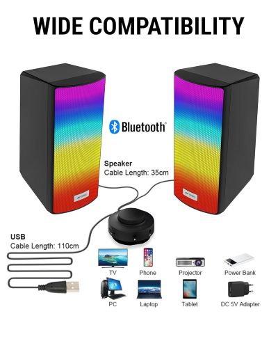 Ant Esports GS510 Multimedia 2.0 Channel USB Powered Bluetooth RGB Gaming Speakers with Control pod for Volume, RGB and Memory Card Slot -Perfect Computer Speakers for Desktop, PC, Laptop,Mobile-Black