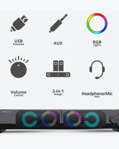 Zeb Wonderbar 10 2.0 multimedia RGB speaker for Laptop, Desktop, Mobile, TV, 3.5mm jack, USB