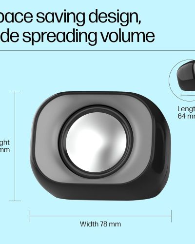 HP DHS-2111 Wired Speaker, 2-Channel Surround Sound, 3.5mm aux connectivity, PC and Phone Compatible, Easy Volume Controls, 1-Year Warranty, 0.27 kg, Black
