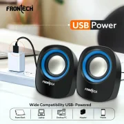 FRONTECH Premium 2.0 Channel USB Powered Speakers - 1.5W x 2 Output, AUX Input, Foam Edge, 1-Year Warranty (SPK-0003-Blue)