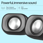HP DHS-2111 Wired Speaker, 2-Channel Surround Sound, 3.5mm aux connectivity, PC and Phone Compatible, Easy Volume Controls, 1-Year Warranty, 0.27 kg, Black