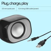 HP DHS-2111 Wired Speaker, 2-Channel Surround Sound, 3.5mm aux connectivity, PC and Phone Compatible, Easy Volume Controls, 1-Year Warranty, 0.27 kg, Black
