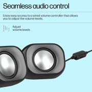 HP DHS-2111 Wired Speaker, 2-Channel Surround Sound, 3.5mm aux connectivity, PC and Phone Compatible, Easy Volume Controls, 1-Year Warranty, 0.27 kg, Black