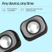 HP DHS-2111 Wired Speaker, 2-Channel Surround Sound, 3.5mm aux connectivity, PC and Phone Compatible, Easy Volume Controls, 1-Year Warranty, 0.27 kg, Black