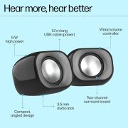 HP DHS-2111 Wired Speaker, 2-Channel Surround Sound, 3.5mm aux connectivity, PC and Phone Compatible, Easy Volume Controls, 1-Year Warranty, 0.27 kg, Black