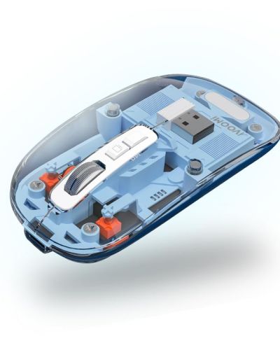 iVOOMi Opaque White Rechargeable Wireless Mouse, Dual Mode (2.4GHz+BT), Dual Bluetooth, Silent Operation, Transparent Body, RGB, Battery Indicator, Compatible with Win/Mac/Linux/Android