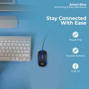 Foxin Wired Mouse for Laptop PC, Plug-n-Play USB, High Resolution 800 DPI Optical Sensor, Durable Design, Clickable Scroll Wheel, Quick Response Mouse for Comfortable All-Day Grip, Smart Blue