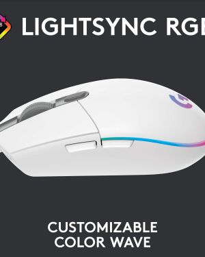 Logitech G203 Wired Gaming Mouse, 8,000 DPI, Rainbow Optical Effect LIGHTSYNC RGB, 6 Programmable Buttons, On-Board Memory, Screen Mapping, PC/Mac Computer and Laptop Compatible – White