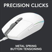 Logitech G203 Wired Gaming Mouse, 8,000 DPI, Rainbow Optical Effect LIGHTSYNC RGB, 6 Programmable Buttons, On-Board Memory, Screen Mapping, PC/Mac Computer and Laptop Compatible - White