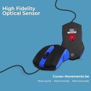 Foxin Wired Mouse for Laptop PC, Plug-n-Play USB, High Resolution 800 DPI Optical Sensor, Durable Design, Clickable Scroll Wheel, Quick Response Mouse for Comfortable All-Day Grip, Smart Blue