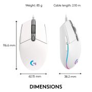 Logitech G203 Wired Gaming Mouse, 8,000 DPI, Rainbow Optical Effect LIGHTSYNC RGB, 6 Programmable Buttons, On-Board Memory, Screen Mapping, PC/Mac Computer and Laptop Compatible - White