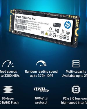 HP EX900 Plus 512GB NVMe SSD – GEN 3.0 X 4 PCIe 8Gb/s 3D NAND M.2 Cache Internal Solid State Drive Up to 2000 MB/s – 5 Year Warranty