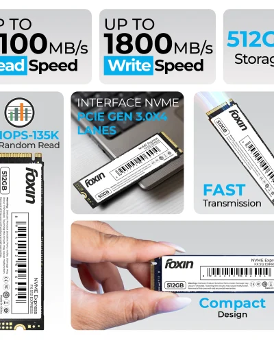 FOXIN SSD 512 GB NVME | Internal Solid State Drive with Micron Chipset, SMI controller, M.2 PCIE 3.0 interface | Ultra-low Power Consumption | Read/Write Speed Upto 2100/1800 MB/s | 5 Yrs Warranty