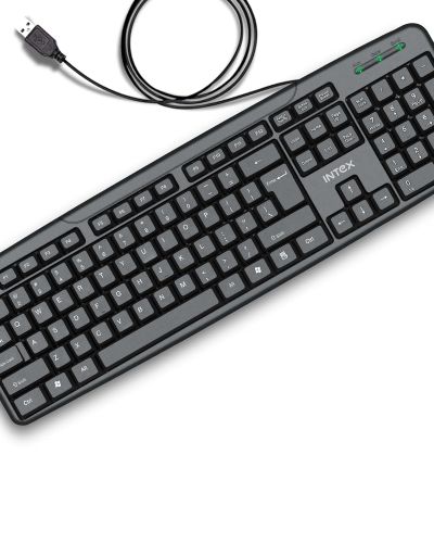 Intex Classy Wired Keyboard with 8 Million Clicks| Anti-Slip | Durable and Strong ABS Material | Retractable Stand | UV Coated Keys | 1.2m Cable (Black)