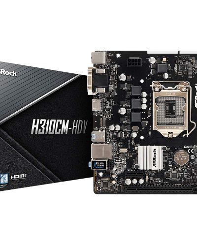 ASRock H310CM-HDV Intel LGA-1151 mATX DDR4 Non-ECC XMP 2.0 7.1 Audio Motherboard with High Density Glass Fabric PCB