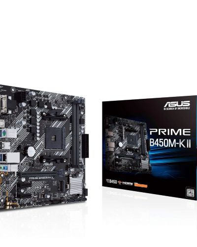 ASUS Prime B450M-K II (AMD AM4 Socket for AMD Ryzen 5000/4000/ 3rd/2nd/1st Gen) DIMM Micro ATX Motherboard with M.2 HDMI/DVI-D/D-Sub SATA 6 Gbps 1 Gb Ethernet USB 3.2 Gen 1 Type-A, BIOS Flashback