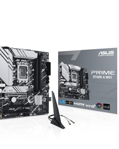 ASUS Prime B760M-A WiFi Intel LGA 1700 mATX Motherboard with PCIe 4.0, DDR5, Two M.2 Slots, 2.5Gb Ethernet, Wi-Fi 6, DisplayPort, HDMI, SATA 6Gbps, Rear USB 3.2 Gen 2, Front USB 3.2 Gen 1 Type-C
