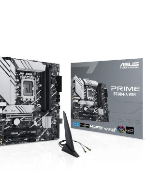 ASUS Prime B760M-A WiFi Intel LGA 1700 mATX Motherboard with PCIe 4.0, DDR5, Two M.2 Slots, 2.5Gb Ethernet, Wi-Fi 6, DisplayPort, HDMI, SATA 6Gbps, Rear USB 3.2 Gen 2, Front USB 3.2 Gen 1 Type-C