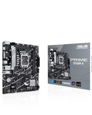 ASUS Prime B760M-K, an Intel B760 LGA 1700 mATX Motherboard with PCIe 4.0, Two PCIe 4.0 M.2 Slots, DDR5, Realtek 2.5Gb Ethernet, VGA, HDMI, SATA 6 Gbps, Front USB 3.2 Gen 1, Aura Sync