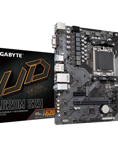 GIGABYTE A620M S2H (AM5/ LGA 1718/ AMD/ A620/ Micro ATX/ 5-Year Warranty/ DDR5/ Single M.2/ PCIe 4.0/ USB 3.2 Gen1/ Realtek 1GbE LAN/Q-Flash Plus/PCIe EZ-Latch/Motherboard)