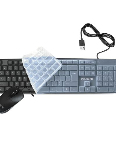 iVOOMi Super Wired Keyboard and Mouse Combo, BIS Approved, Full-Size Layout with Numeric Pad, Spill Resistant, Rupee Key, for Win/Mac/Linux, BIS Approved, Included Free Keyskin – 1 Year Warranty