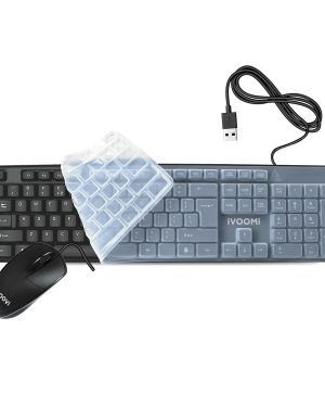 iVOOMi Super Wired Keyboard and Mouse Combo, BIS Approved, Full-Size Layout with Numeric Pad, Spill Resistant, Rupee Key, for Win/Mac/Linux, BIS Approved, Included Free Keyskin – 1 Year Warranty
