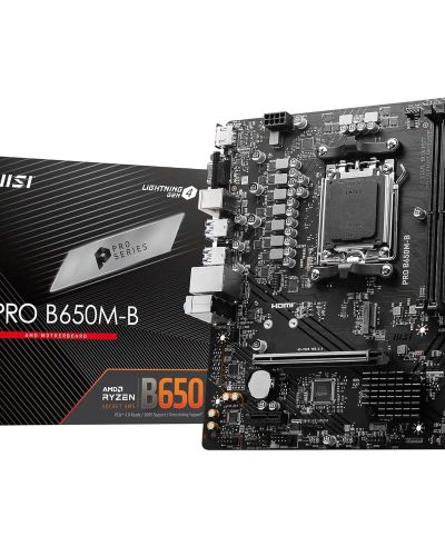 MSI PRO B650M-B Motherboard, Micro-ATX – Supports AMD Ryzen 7000 Series Processors, AM5 – DDR5 Memory Boost 6800+MHzOC, 1 x PCIe 4.0 x16, 1 x M.2 Gen4, 2.5G LAN
