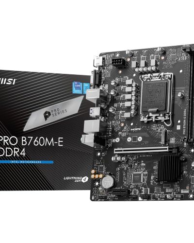 MSI PRO B760M-E DDR4 Motherboard, Micro-ATX – Supports Intel 14th, 13th & 12th Gen Core Processors, LGA 1700 – DDR4 Memory Boost 4800+MHzOC, PCIe 4.0 x16 Slot, M.2 Gen4 Slot