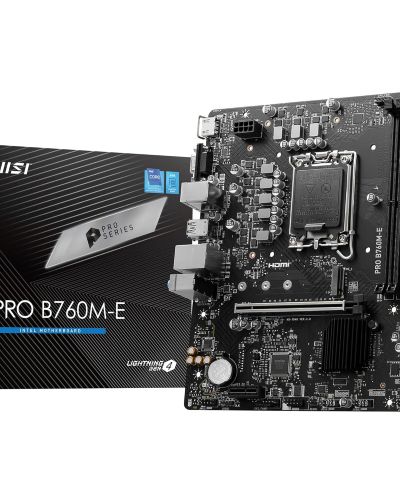 MSI PRO B760M-E Motherboard, Micro-ATX – Supports 14th/13th/12th Gen Intel Core Processors, LGA 1700 – DDR5 Memory Boost 5600MHz, PCIe 4.0 x16 Slot, M.2 Gen4 Slot