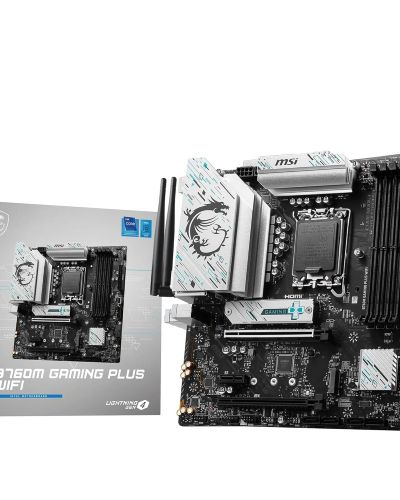 MSI B760M Gaming Plus WiFi Black Motherboard, mATX – Supports 14th/13th/12th Gen Intel Core Processors, LGA 1700 – DDR5 Memory Boost 6800+MHz/OC, 1x PCIe 4.0 x16, 2 x M.2 Gen4, 2.5G LAN