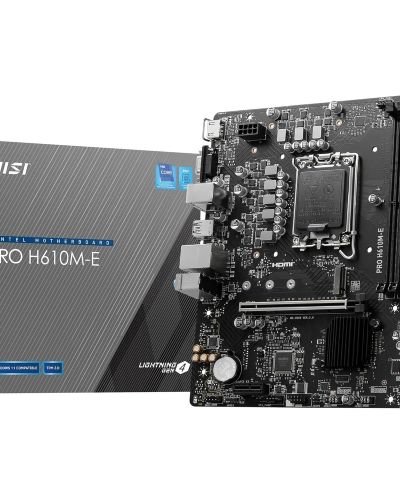 MSI PRO H610M-E Motherboard, Micro-ATX – Supports 14th/13th/12th Gen Intel Core Processors, LGA 1700 – DDR5 Memory Boost 5600MHz/MAX, PCIe 4.0 x16 Slot, M.2 Gen3 Slot