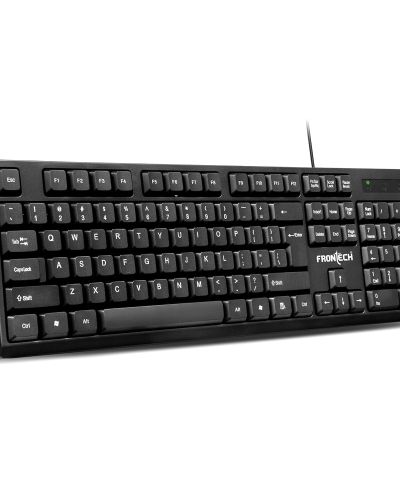 FRONTECH Wired Keyboard | 104 Keys with Super Slim Design| USB Plug & Play | Comfortable Design (KB-0046, Black)