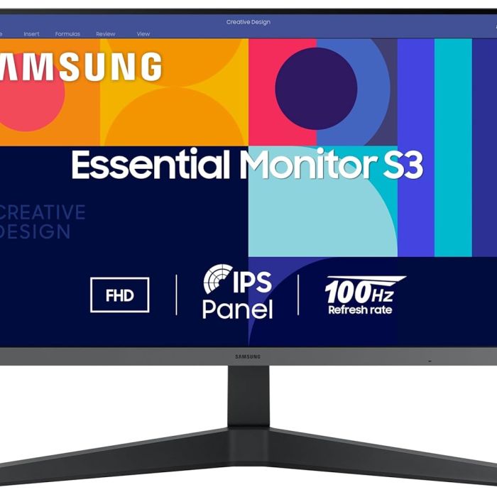 Samsung 24-inch (60.46cm) FHD, IPS, 100 Hz, 1920 x 1080 Flat Monitor, Bezel Less Design, AMD FreeSync, Flicker-Free, HDMI, Display Port (LS24C330GAWXXL, Black)