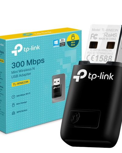 TP-LINK WiFi Dongle 300 Mbps Mini Wireless Network USB Wi-Fi Adapter for PC Desktop Laptop(Supports Windows 11108.187XP, Mac OS 10.9-10.15 and Linux, WPS, Soft AP Mode, USB 2.0) (TL-WN823N),Black